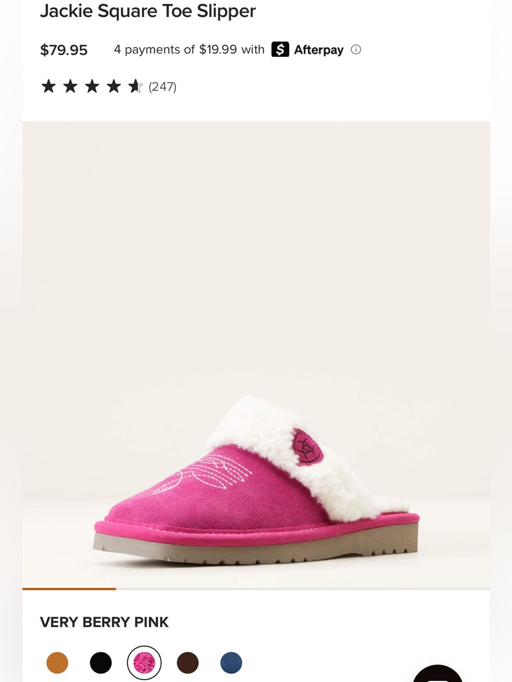 Ariat Jackie Square Toe Slipper very berry pink sz 6
